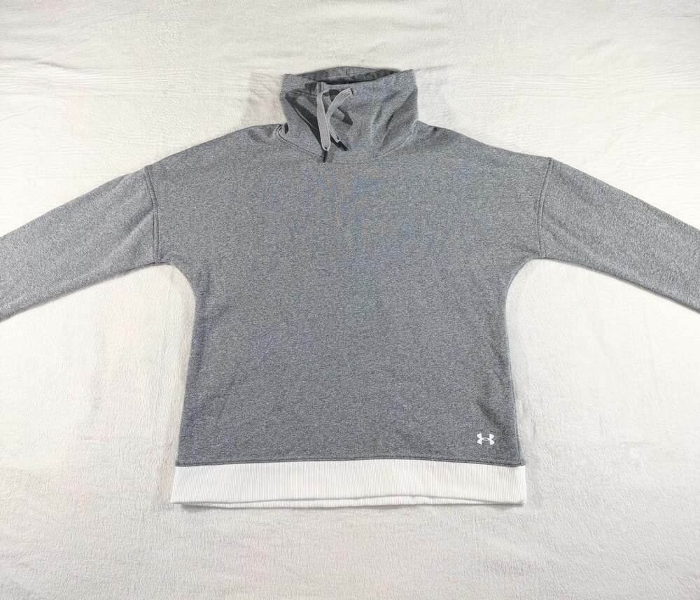 Under Armour Gray Cowl Neck Loose Pullover Sweatshirt with White Ribbed Hem, S